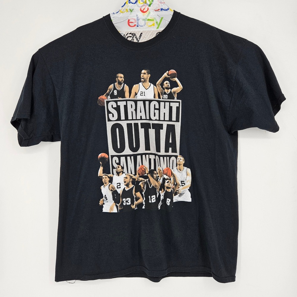 Vintage San Antonio Spurs Shirt Mens 2XL Straight Outta Graphic Black Jerzees